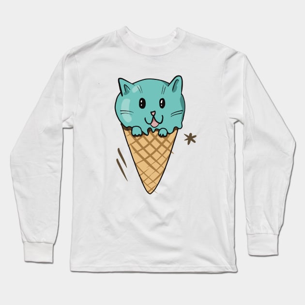 Ice cream cat Long Sleeve T-Shirt by Chigurena